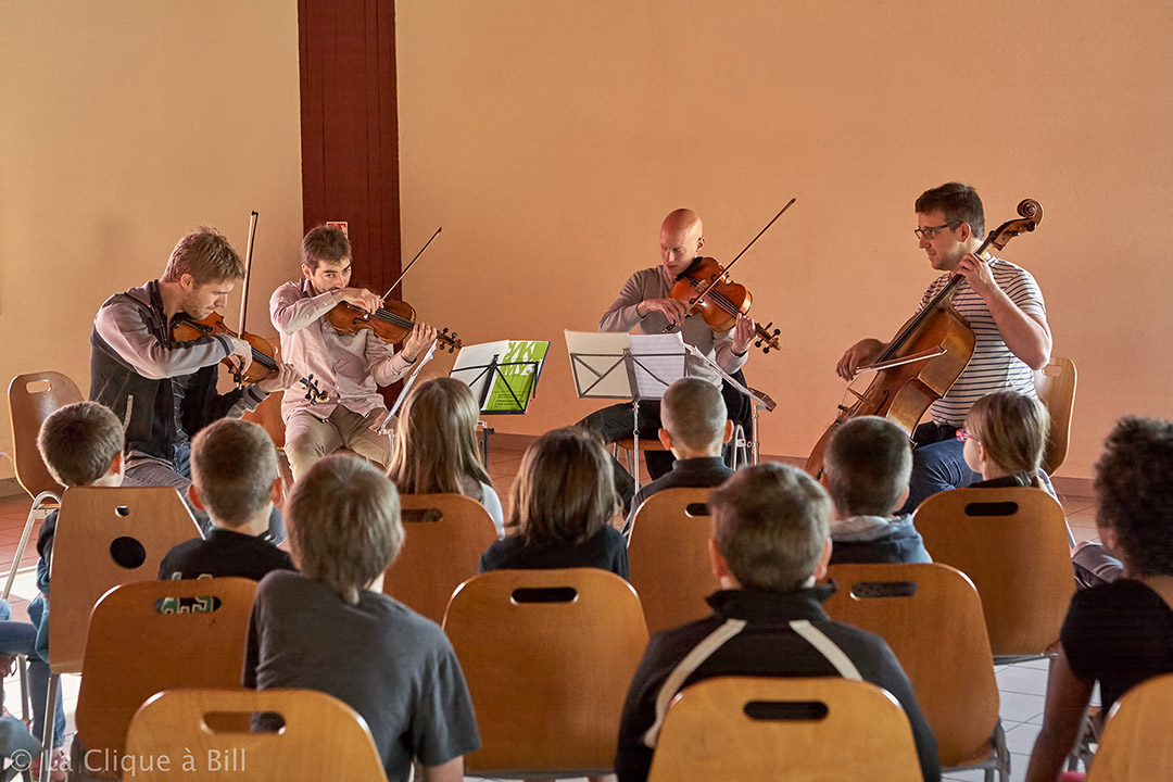 Atelier pédagogique pour écoles par 4 des musiciens de Jeux d'Ensemble